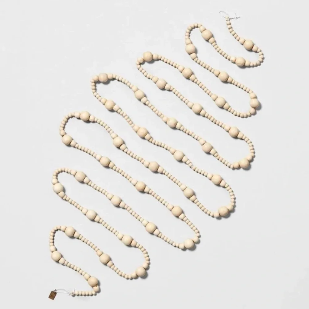 Hearth & Hand with Magnolia Natural Wood Beaded Christmas Tree Garland 12’